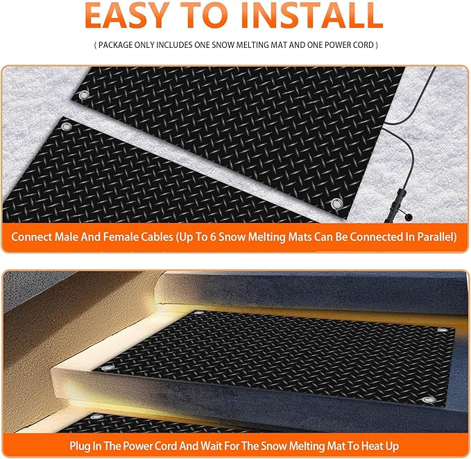 20 Inch x 30 Inch Heated Snow Melting Mat, Anti-Slip Outdoor Walkway Mat with Power Cord, Waterproof Outside Ice Melt Mat for Doorway Stair Step Path