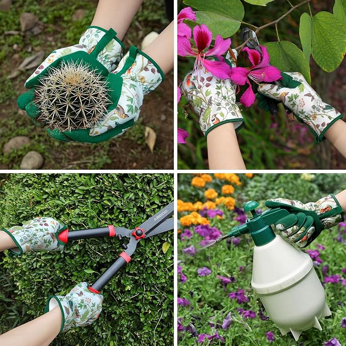 Trifabricy Gardening Gloves for Women, Breathable Leather Garden Gloves with Grip, Thorn-Proof Puncture-Resistant Work Gloves