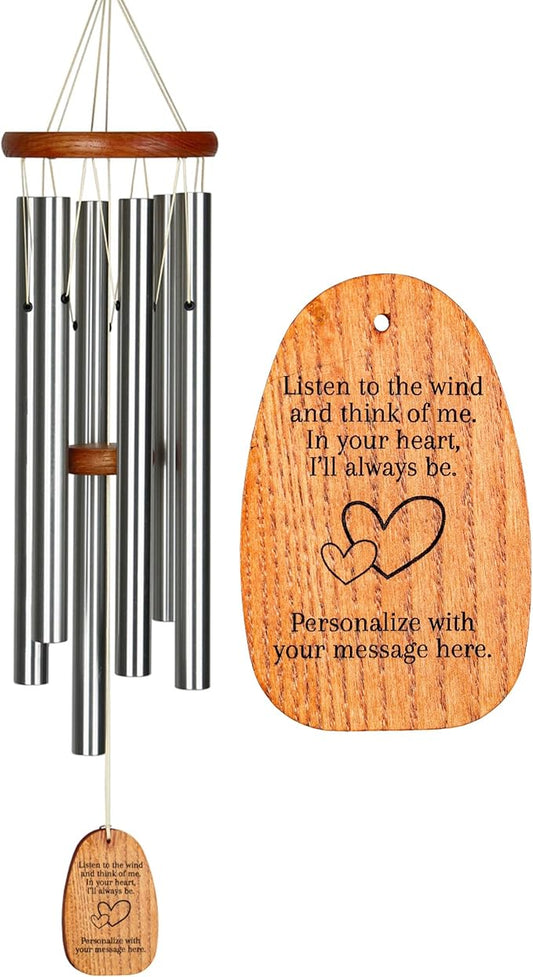 Woodstock Chimes Personalized Amazing Grace Wind Chime for Outside 24" Medium Silver, Outdoor Garden Decor, Memorial Gift for Loss Loved Ones P-AGMS30