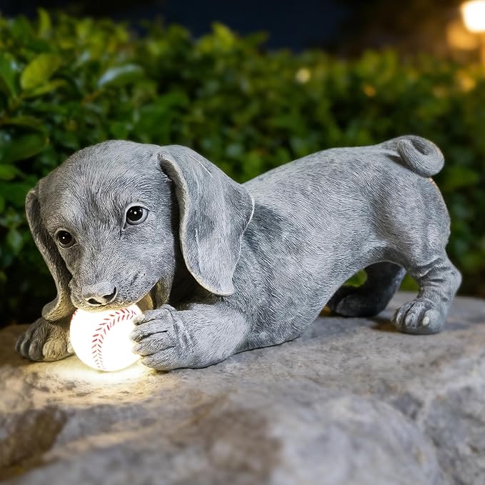 Dachshund Solar Garden Statue - Outdoor Yard, Lawn, Patio Weiner Dog Decor - Unique Birthday Housewarming Gift for Mom, Women, Dad, Men