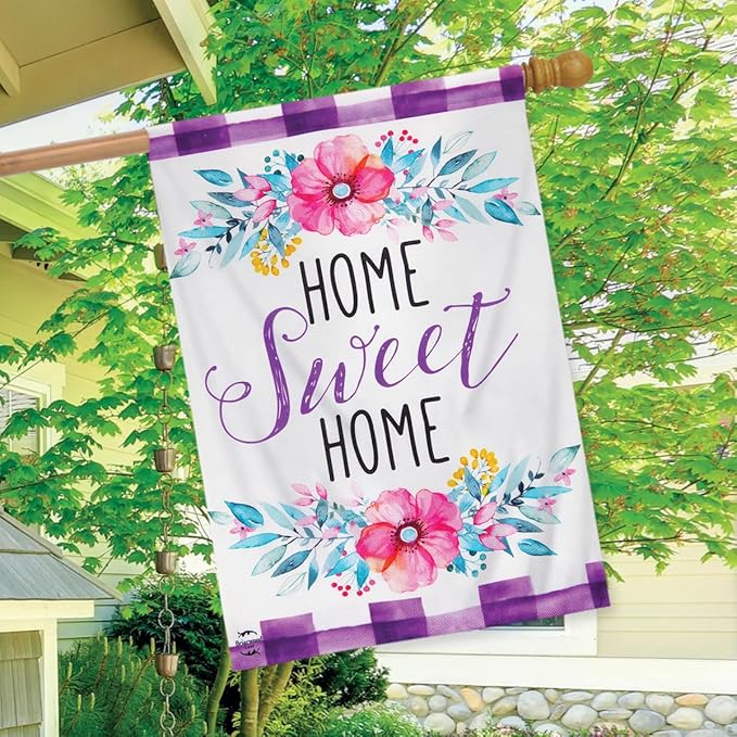 Floral Home Sweet Home Spring Burlap House Flag 28" x 40" Briarwood Lane