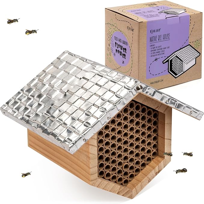 Rivajam Beekeeper Pro Mach II Mason Bee House - Strong + Waterproof Bee Hotel & Insect Habitat - Replaceable Mason Bee Tubes Filled Bee Houses for The Garden - Pollinator House Gardening Gifts