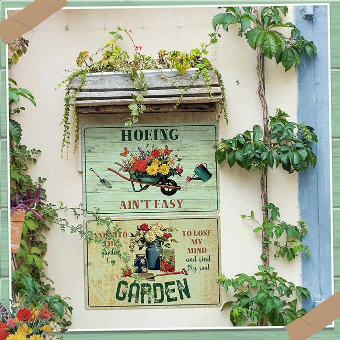 6 Pcs Funny Metal Garden Signs for Outside Garden Outdoor Decor 12 x 8 Inches Vintage Tin Signs Gardening Gifts for Women Christmas Gifts Wall Decoration Lover Greenhouse Backyard Room Decor