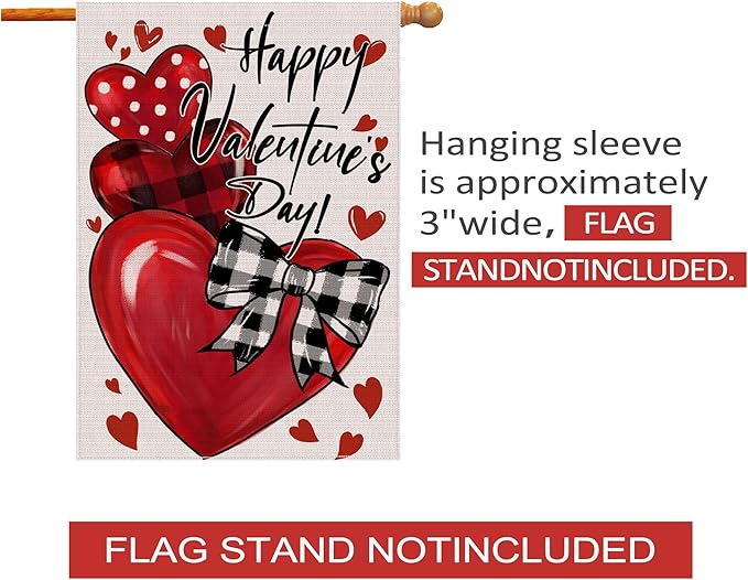 Happy Valentines Day Garden Flag 28x40 Inch Double Sided Outside, Love Hearts Valentine Decorations Burlap House Flags Rustic Anniversary Yard Welcome Outdoor Farmhouse
