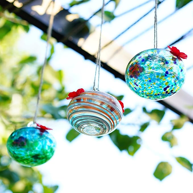 3PCS Small Glass Hummingbird Feeders for Outdoors 3inch Hand Blown Glass Humming Bird Feeder for Window Hanging Ant and Bee Proof Humming Birds Feeders