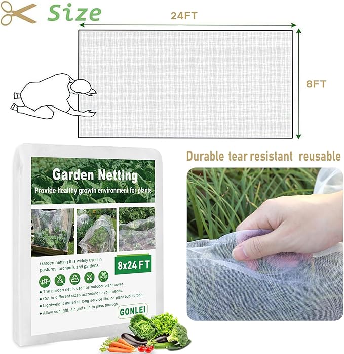 GonLei Garden Netting 8 X 24 FT Ultra Fine Netting for Garden Protection,Garden Netting for Raised Beds,Mosquito Net for Blueberry Shrubs Vegetables Fruits Flowers Crops Pest Barrier