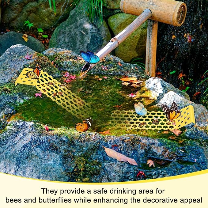4-Pack Floating Bee Island, 18x6cm/7.09x2.36 Inch Plastic Floating Bee Watering Station for Feeding/Butterfly Bath/Outdoor Garden Decor [White, Yellow]
