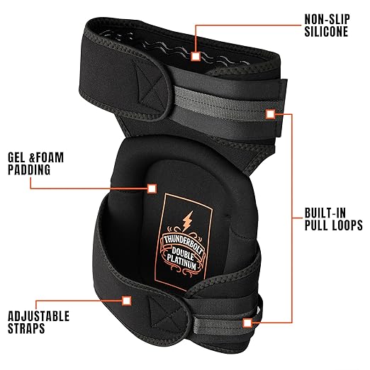 Thunderbolt Knee Pads for Men Construction Knee Pads for Work for Men and Women with Double Gel for Gardening Flooring Roofing Heavy Duty with Extra Thick Foam and Strong Adjustable Non-Slip Straps
