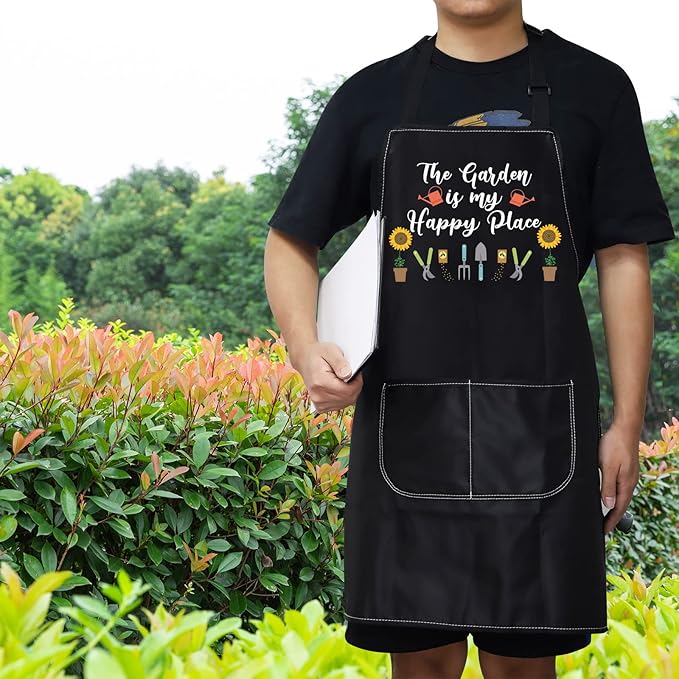WZMPA Gardening Apron With Pockets Gardener Gifts The Garden Is My Happy Place Adjustable Apron For Gardener Florist