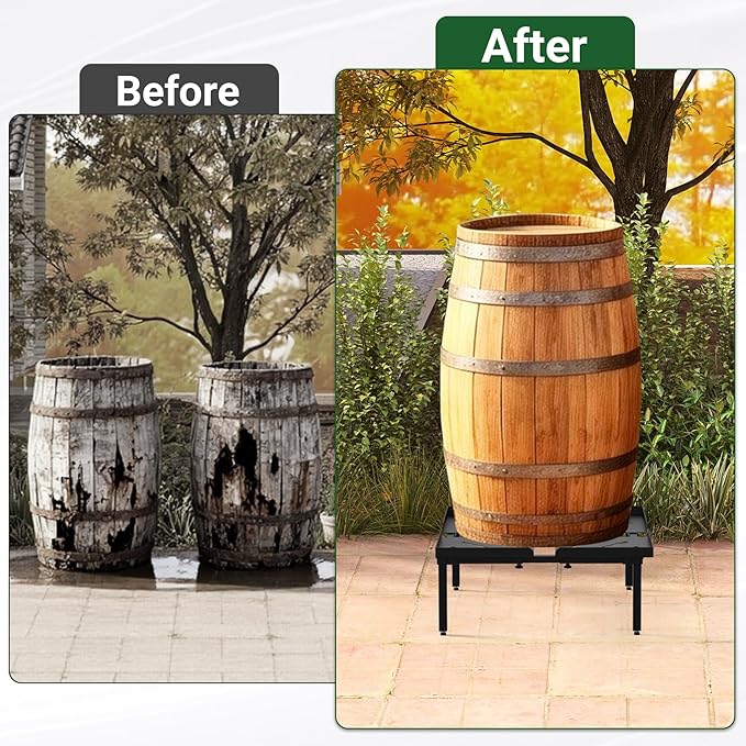 45-100 Gallon Rain Barrel Stand, Length & Width Adjustable Rain Collection Barrel Stand, Heavy-duty Steel Stand for Plastic Outdoor Rain Barrel