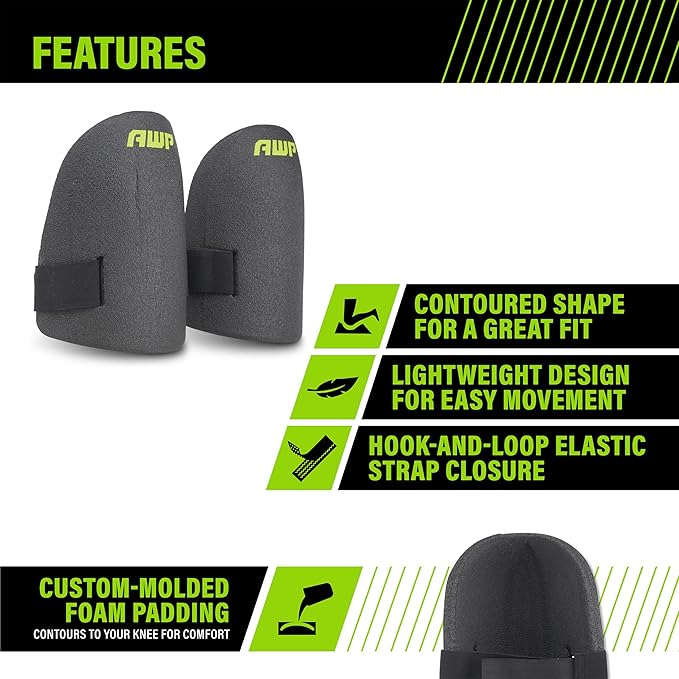 AWP Ultralight Knee Pad | Custom Molded Foam Work Knee Pads for Hardwood, Laminate, Tile, Landscaping, Gardening & More | One Size (Pack of 2)
