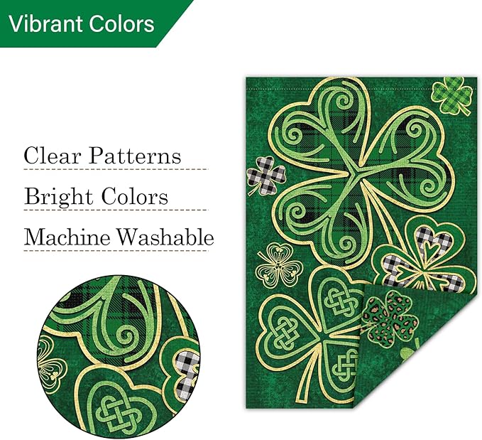 Louise Maelys Welcome St. Patrick's Day Garden Flag 28x40 Double Sided with Tag, Burlap Spring Large Lucky Shamrock Clover Yard Sign Buffalo Plaid Home Outside Outdoor Decor