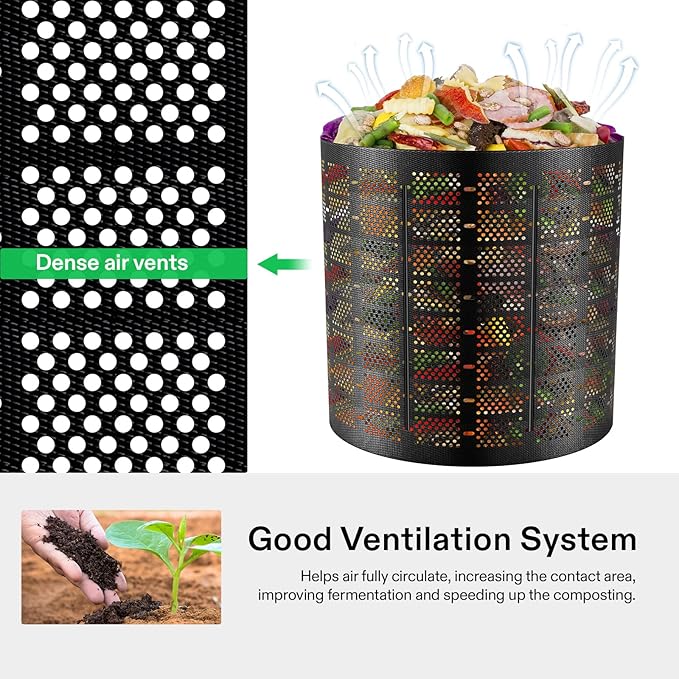 VIVOSUN 220 Gallon Outdoor Compost Bin, Expandable Composter, Easy to Setup & Large Capacity for Backyard, Lawn (Black with Gloves)