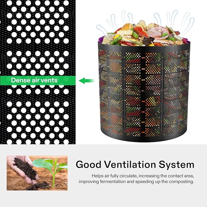 VIVOSUN 500 Gallon Outdoor Compost Bin, Expandable Composter, Easy to Setup & Large Capacity for Backyard, Lawn (Black with Gloves)