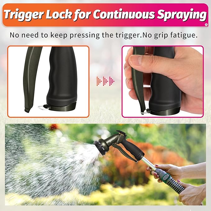 AUTOMAN Garden Hose Nozzle -2 Pack, 100% Metal High Pressure Spray Nozzle, Labor-Saving Design, Heavy Duty Water Hose Nozzle for Garden Watering, Car Washing, Window Cleaning, Pets Bathing