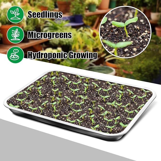 Stainless Steel Plant Trays, 5 Pack Multi-Purpose Tray for Indoor Outdoor Plants, Seed Starting Tray for Potted Plants(11.6 inch×15.2 inch, 1.45" Height, 5-Pack)