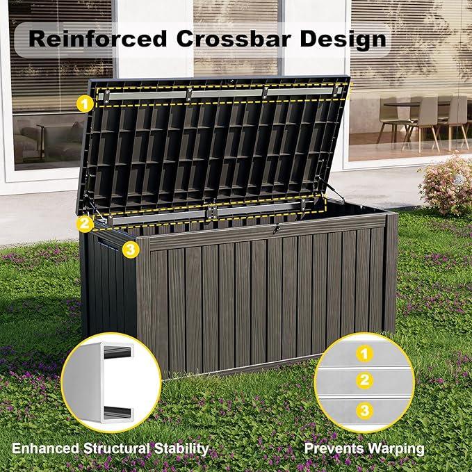 180 Gallon Outdoor Deck Box, Lockable Waterproof Outdoor Storage Boxes For Garden Tools,Indoor Cushions,Accessories Outside Storage Resin Weatherproof Container(Black)