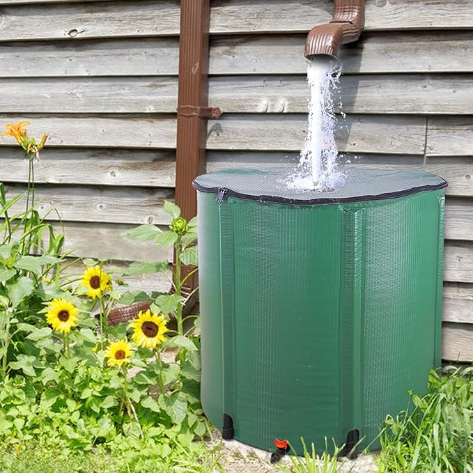 200 Gallon Collapsible Rain Barrel, Water Storage Tank, Portable Rainwater Collection System, Rain Catcher Barrel with Spigots and Overflow Kit, Rain Water Barrel Collector for Garden, Green
