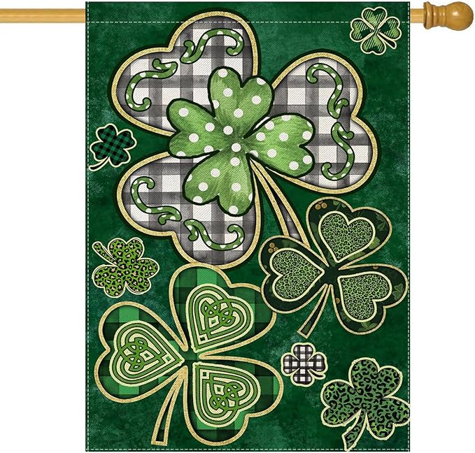 St Patricks Day House Flags for Outdoor Decoration, Irish Celtic Shamrocks Large Yard Flag,Seasonal Spring Decorative Decor for Holiday Anniversary Celebration Outside 28x40 Inch Double Sided