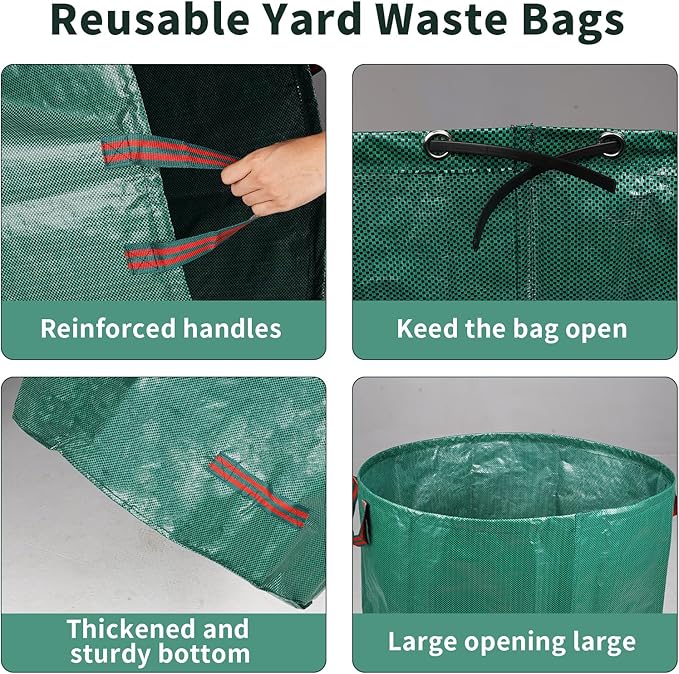 3 Pack Yard Waste Bags, 72 Gallon Lawn and Leaf Bags, Reusable Heavy Duty Garden Bags for Collecting Leaves, Waste Container for Clean Up Outdoor Debris Leaves Grass Clippings