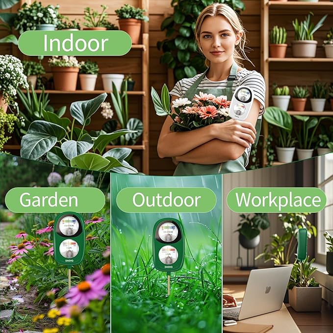 2-in-1 Moisture Meter for Plants, Soil Moisture Meter & PH Tester, Large Dual-Screen Soil Test Kit, Essential Garden Tools for Indoor/Outdoor Plant, Lawn, Farm, No Battery Needed