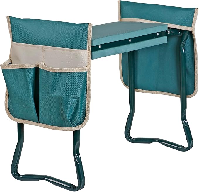 Smartxchoices 8" Wide Garden Kneeler Seat, Folding Garden Bench Stool with Two Tool Multi-use Pouches, Heavy Duty Yard Gardening Chair with Soft Kneeling Pad, Green