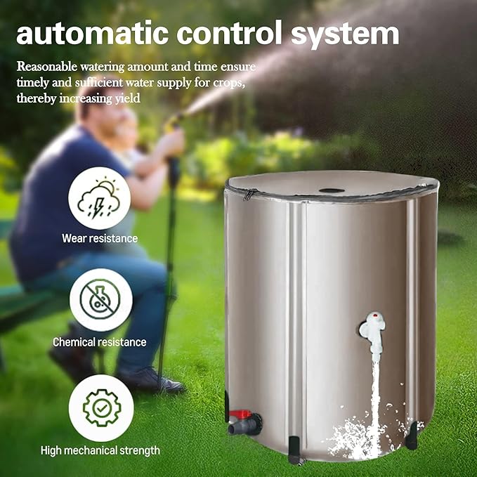 250L/66 Gallons Suaito Outdoor Collapsible Rain Water Barrel with Mesh Cover, Rainwater Collect System Water Storage Tank Collapsible Rain Barrel Weather-Resistant Garden Portable Water Tank