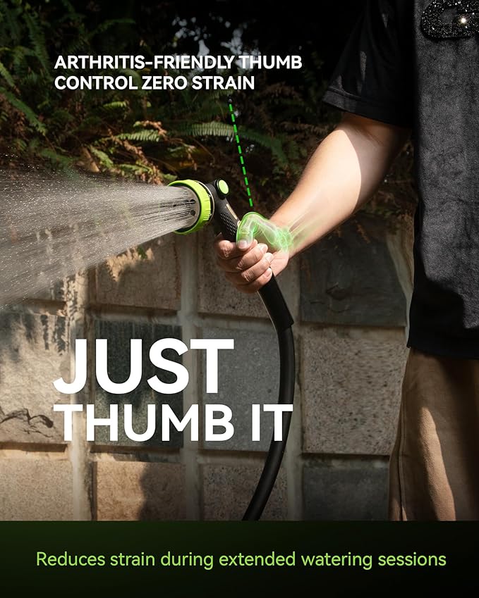 RAINPOINT Hose Sprayer Nozzle Heavy Duty - 8 Spray Patterns Garden Hose Nozzle with Adjustable Flow Control for Watering Plants, Washing Cars,Washing Pets, Thumb Control (Olive Green)