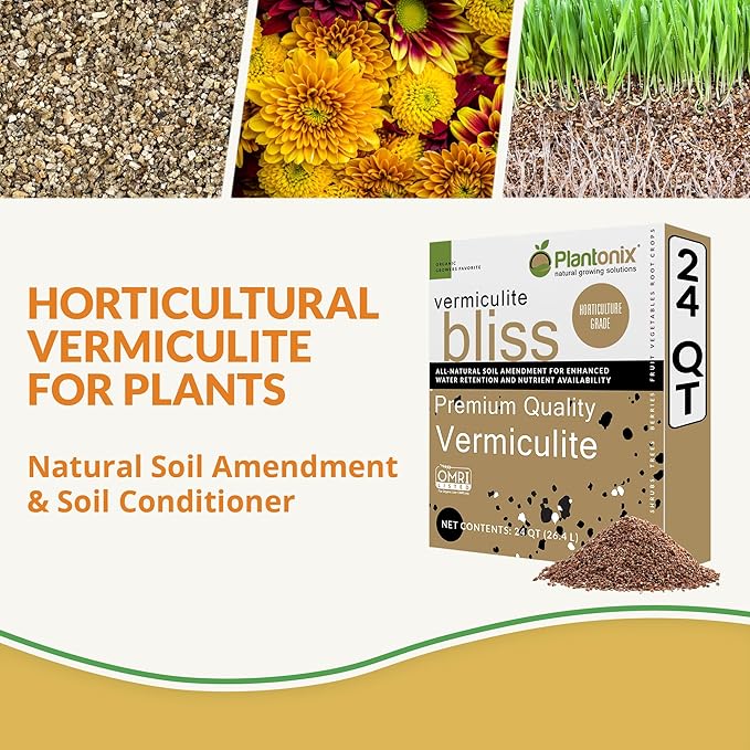 Vermiculite Bliss (24 Qts) - Organic Vermiculite for Gardening - 100% Natural Soil Amendment - Bulk Vermiculite for Plants, Potting Soil, & Seed Starting - Mixes with Garden Soil & Perlite for Plants