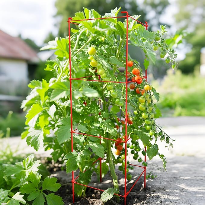 Tomato Cages 6 Packs 46 Inch (H) Plant Stand with 164 Feet Twist Ties, Heavy Duty Garden Plants Support for Tomatoes, Cucumber, and Other Climbing Plants (Red)