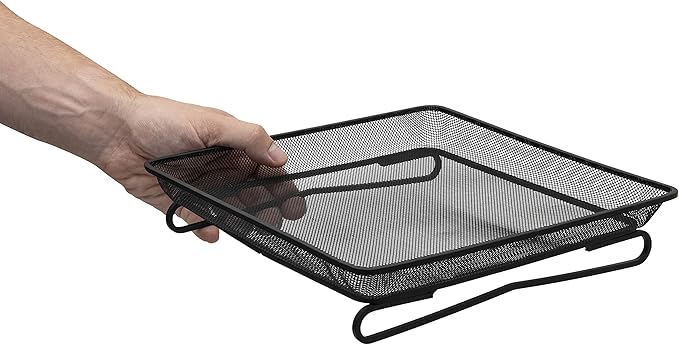 Ground and Hanging Bird Feeder Tray - Can Mount on Patio Handrail - Sturdy Black Metal Mesh Tray - for Wild Bird Seed Feeding - Complete with Re-usable Nylon Ties