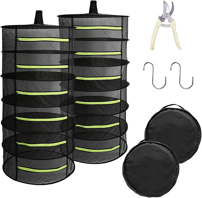2 PCS Herb Drying Rack 6 Layers Mesh Hanging with Zipper Opening, Herb Dry Net for Drying Herb Plant Bud Flower Food Meat Fruits & Tea with Hooks and Garden Scissor