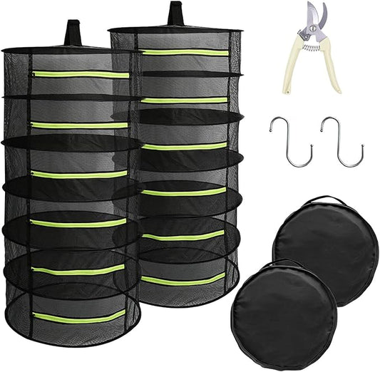 2 PCS Herb Drying Rack 6 Layers Mesh Hanging with Zipper Opening, Herb Dry Net for Drying Herb Plant Bud Flower Food Meat Fruits & Tea with Hooks and Garden Scissor