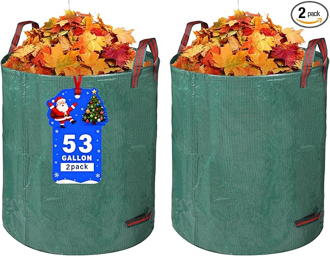 2 Pack Yard Waste Bags, 53 Gallon Lawn and Leaf Bags, Reusable Heavy Duty Garden Bags for Collecting Leaves, Waste Container for Clean Up Outdoor Debris Leaves Grass Clippings