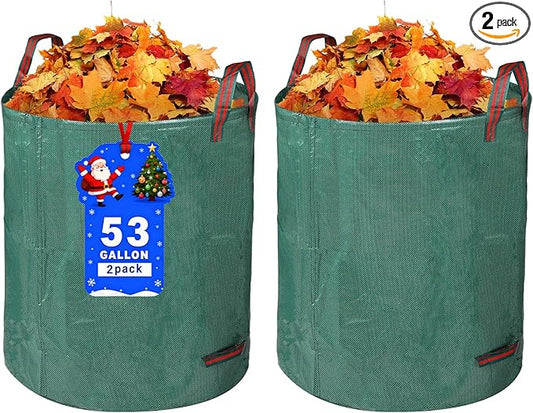 2 Pack Yard Waste Bags, 53 Gallon Lawn and Leaf Bags, Reusable Heavy Duty Garden Bags for Collecting Leaves, Waste Container for Clean Up Outdoor Debris Leaves Grass Clippings