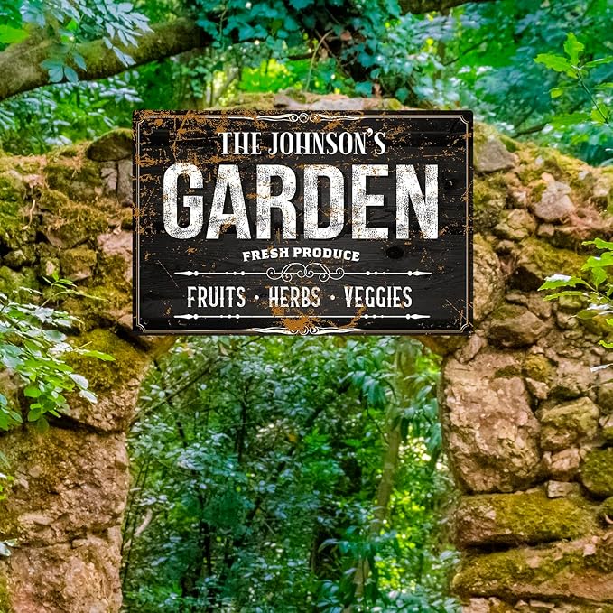 Custom Garden Sign, Personalized Text/Name for Farm and Backyard Décor Sign, 12x18 Inches, Rust Free .063 Aluminum, Fade Resistant, Made in USA by Sigo Signs