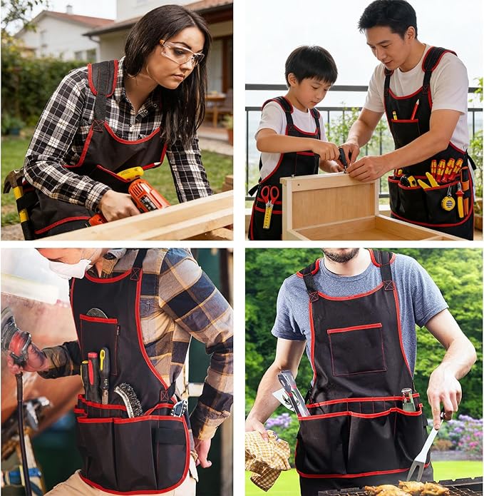 Multi-Pocket Tool Apron for Men Women Perfect for DIY Projects, Garage Repairs & Yard Maintenance Adjustable Blacksmith Carpenters Woodwork Aprons