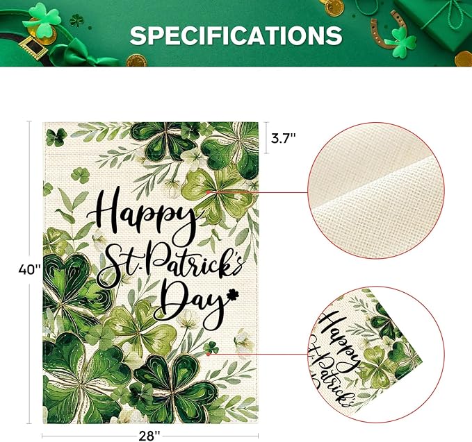AVOIN colorlife Happy St Patricks Day Floral House Flag 28x40 Inch Double Sided Outside, Shamrock Lucky Clover Holiday Yard Outdoor Flag