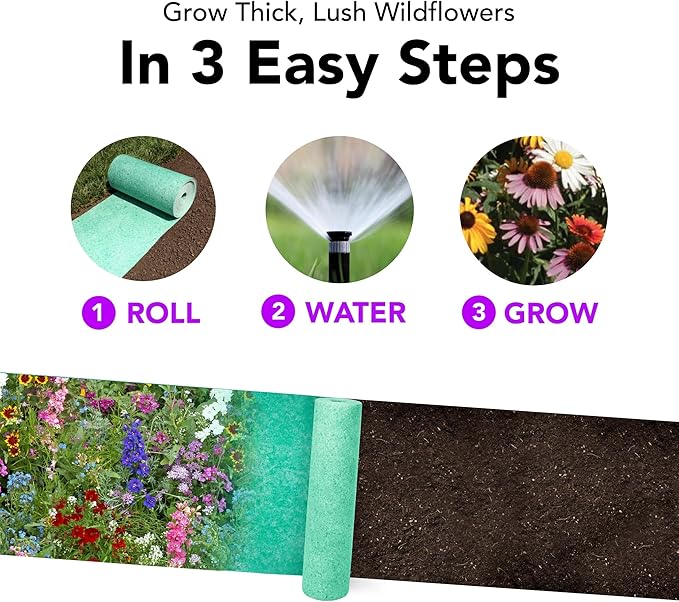 Growtrax Easy-Grow Wildflower Seed Mat - 40 sqft Annual & Perennial Mix - Eco-Friendly Bio Fabric, Ideal for Spring Planting, Flower Display, Pots, Beds & Walkways - Attracts Butterflies & Bees