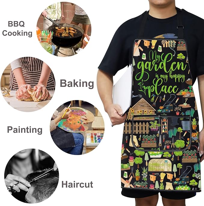 WZMPA Gardening Apron With Pockets Gardener Gifts The Garden Is My Happy Place Adjustable Apron For Gardener Florist