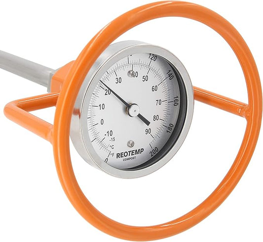 REOTEMP Heavy Duty Compost Thermometer with Probe Guard Bundle - Fahrenheit and Celsius, Made in The USA (48 Inch Stem)