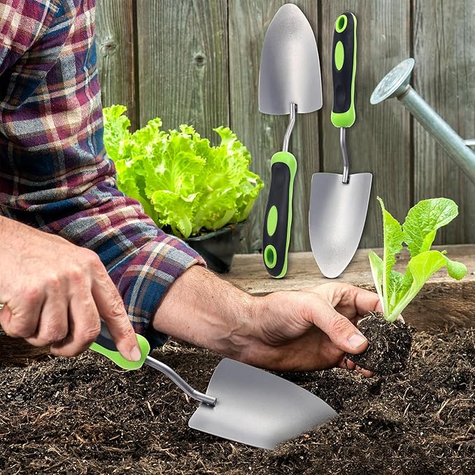 16 Pcs Garden Shovel Aluminum Alloy Heavy Duty Trowel Small Digging Shovels Metal Hand Trowel Spade with Soft Handle for Garden Lawn Yard Planting Tool (Wide Shovel,Green)