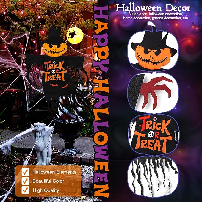 Halloween Garden Flag Outdoor Decorations for Outside Double-Sided Printed, Pumpkin Ghost Winter Yard Flags House Yard Seasonal Decoration 22 x 23 Inch Treat or Trick