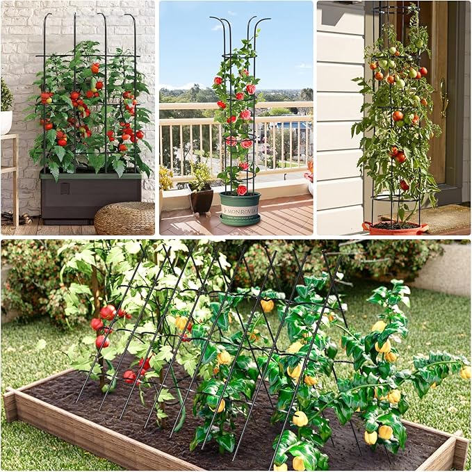 Tower Obelisk Garden Trellis for Climbing Plant，6.2FT/74.4" Rustproof Metal Potted Plant Climbing Support for Indoor Outdoor Flowers Vegetable Fruits Vines Support (2Pcs)