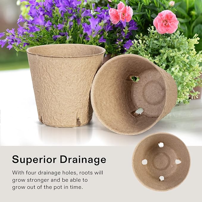 VIVOSUN Peat Pots, 30 Packs 3.15-Inch Seed Starting Pots with Drainage Holes, Round Nursery Pot, 20 Plant Labels for Flowers, Plants, Vegetables, 30Pcs
