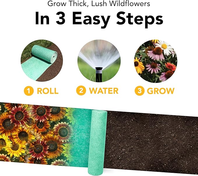Growtrax Sunflower & Wildflower Seed Mat - 40 sqft Easy Plant and Grow with Eco-Friendly Bio Fabric Attracts Butterflies, Bees Blooms in Summer and Fall - Spring Mix Ideal for Gardens, Pots, Walkways