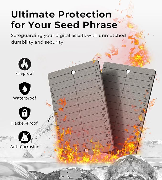 Crypto Seed Phrase Storage - Titanium Seed Phrase Plate and Stamp Set - Offline Cold Wallet for Bitcoin Ethereum for 12-24 Words BIP39 Compatible Wallets (Ledger, Metamask & More)