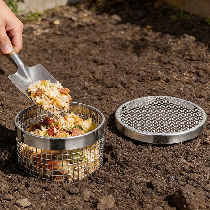 3PCS Inground Worm Composting Bin Reduce Food Waste and Increase Soil Fertility Stainless Steel Worm Farm Composter with Holes and Lid