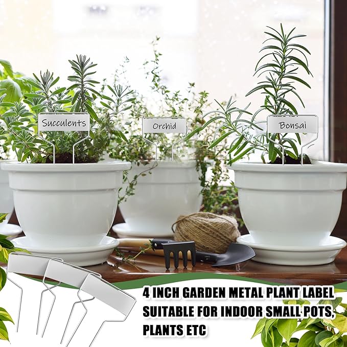 Moxweyeni 60 Pcs Metal Garden Tags Plant Labels for Garden Waterproof Plant Markers with 2 Permanent Pen Planting Nursery Tags Reusable Labels Stake for Plants (Aluminum,4 Inch)
