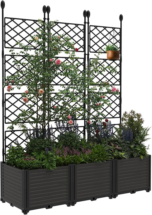 3 PCS Raised Garden Bed with Trellis & Privacy Screen, 50"w x 63"Tall Vertical Garden Planter Box for Climbing Plants - Sturdy Lightweight Outdoor Planter for Vegetables, Flowers on Patio, Balcony